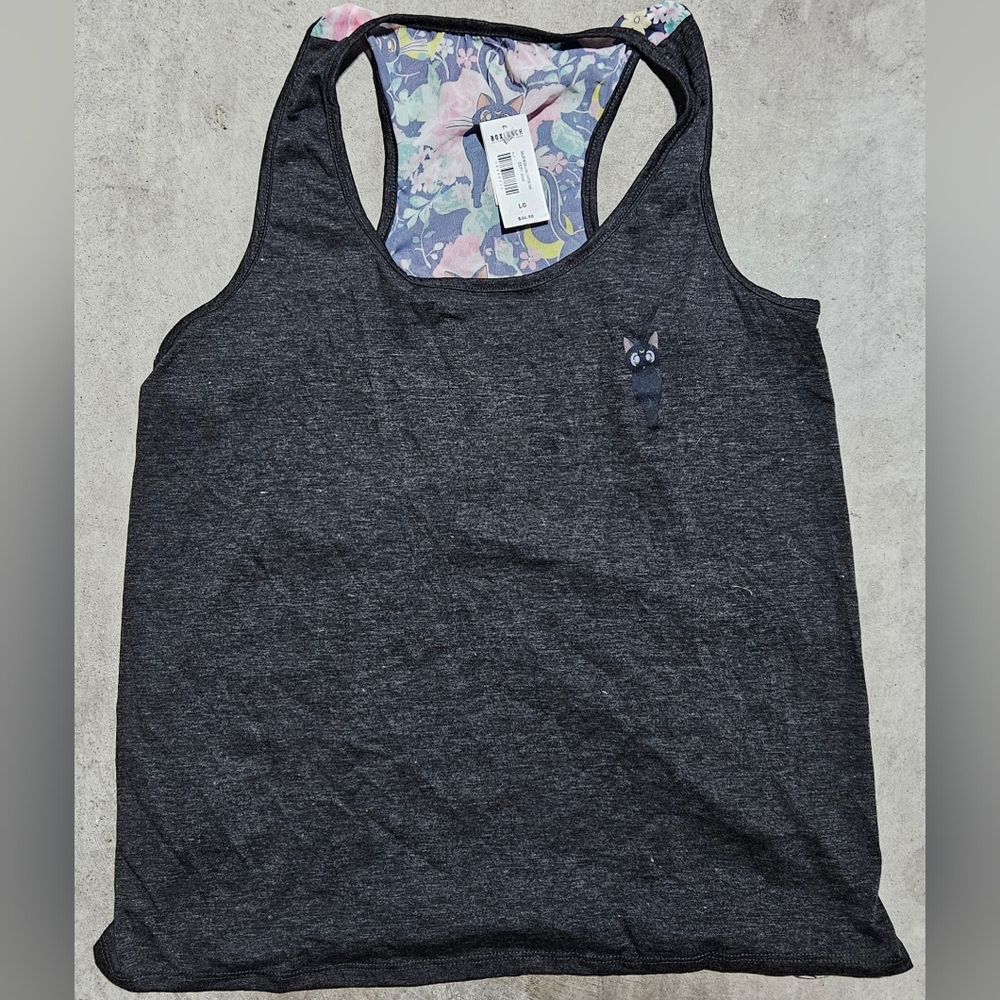 Sailor Moon Sheer Racer Back Tank Top Luna Cat Floral Design NEW - Picture 2 of 5